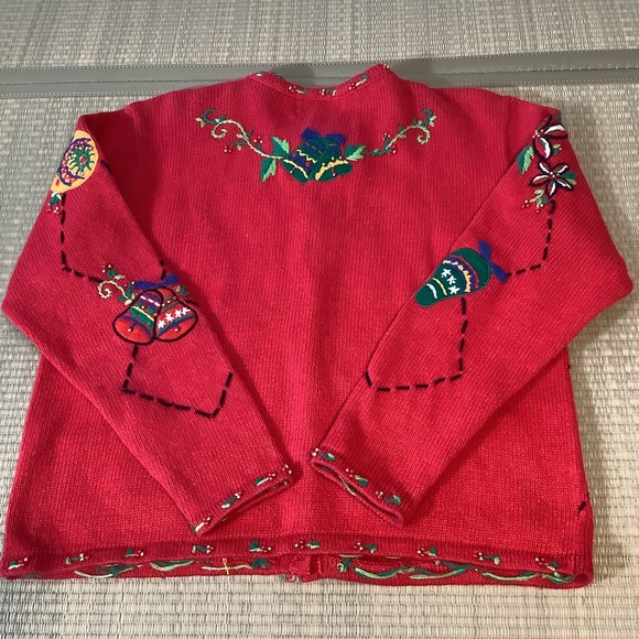 Designers Original Studio Womens Med Christmas Knit Cardigan Sweater Stockings - Picture 6 of 7